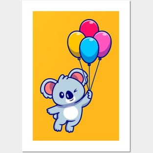 Cute koala floating with balloon Posters and Art